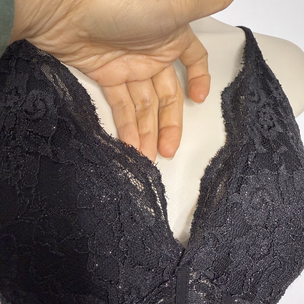 Morgan & Co Junior Lace Corset Black Prom Gown Dress Sz 3 Whimsigoth V Neck Slit - Picture 10 of 13